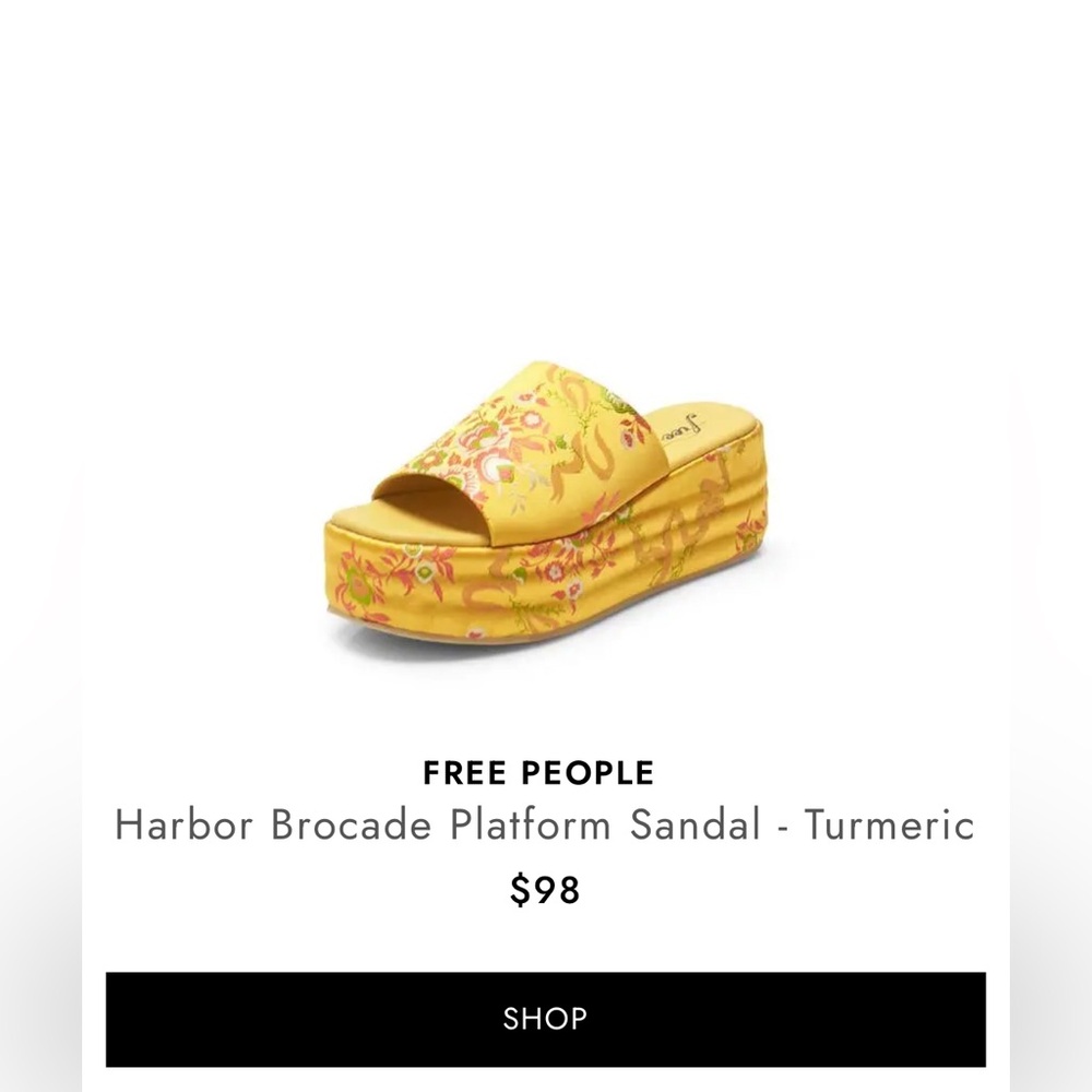 Free People Yellow Brocade Platform Sandal / Size 38.5